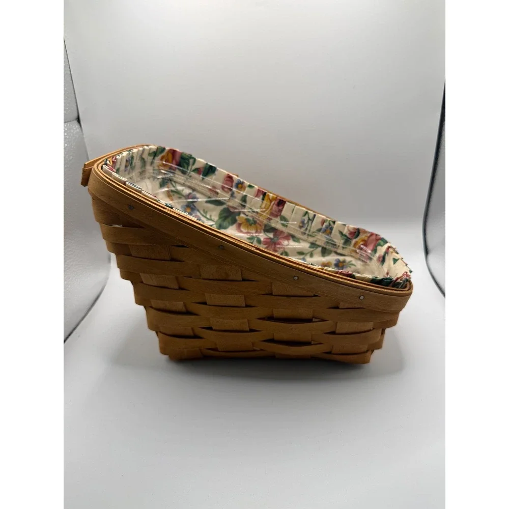 Longaberger Stair Step Basket OS Brown Excellent 1999 Handwoven Floral Liner